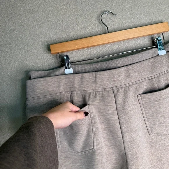 OGL FuzzLuxe Double Waistband Straight Leg Pants w/ Pockets 2XL | Heather Taupe - Picture 4 of 8